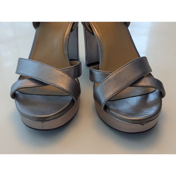 Naturalizer Mia Ankle Cross Strap Platform Silver Leather Block Heel Sandal 7.5 - Picture 5 of 10